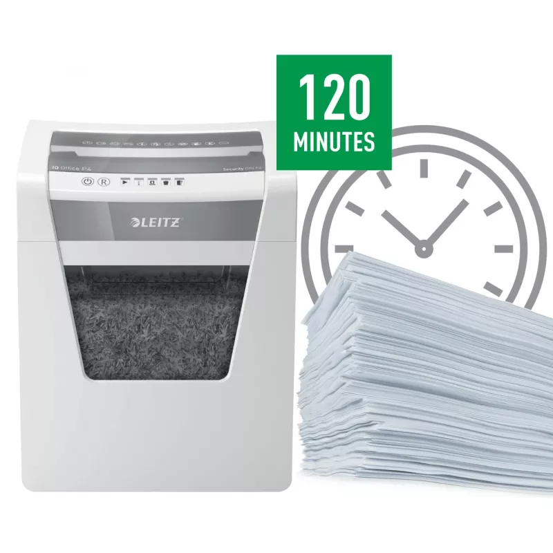 Smulkintuvas Leitz IQ Office P4, kryžminis pjovimas, 22,3 cm, 4 x 40 mm, 23 l, 225 lapų, 55 dB