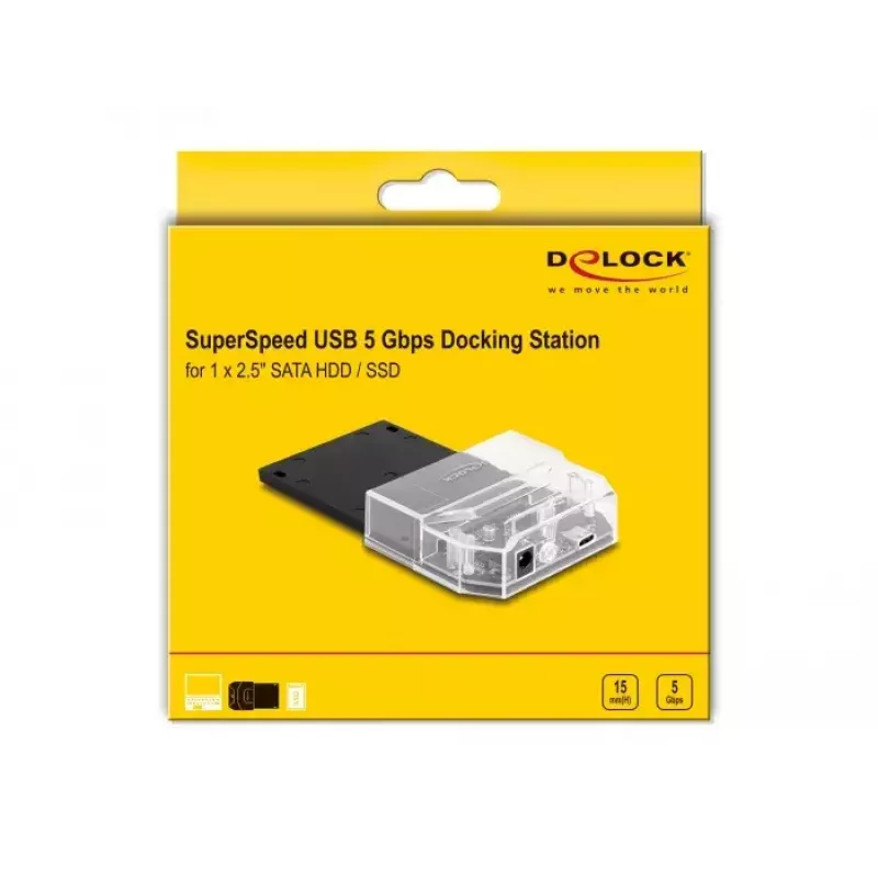 DeLOCK SuperSpeed USB dokavimo stotelė 2,5 colio SATA HDD SSD juoda