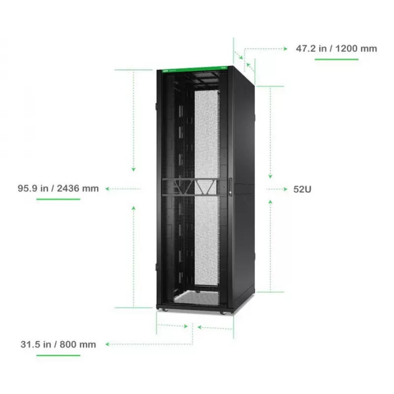 APC NetShelter SX, Server Rack Spinta, 2-oji karta, 52U, 2436A x 800P x 1200G mm, su šoninėmis sienelėmis, Juoda