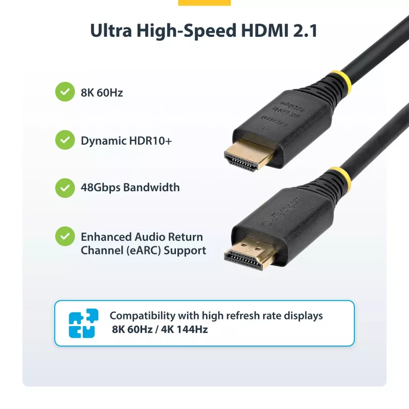 StarTech.com 5m (16ft) sertifikuotas itin greitas HDMI laidas, 8K 60Hz/4K 120Hz, HDMI 2.1 su HDR10+ / eARC, 48Gbps, 8K HDMI laidas monitoriui/TV/ekranui, lankstus TPE apvalkalas