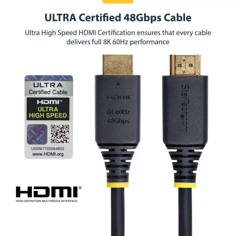 StarTech.com 5m (16ft) sertifikuotas itin greitas HDMI laidas, 8K 60Hz/4K 120Hz, HDMI 2.1 su HDR10+ / eARC, 48Gbps, 8K HDMI laidas monitoriui/TV/ekranui, lankstus TPE apvalkalas