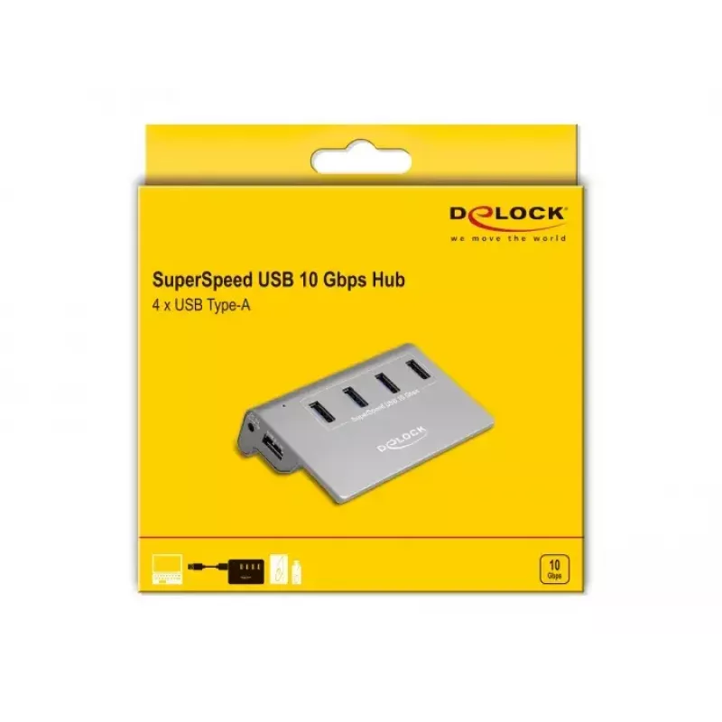 DeLOCK 64181 USB 3.2 Gen 2 Type-A šakotuvas, 10 000 Mbit/s, pilkas