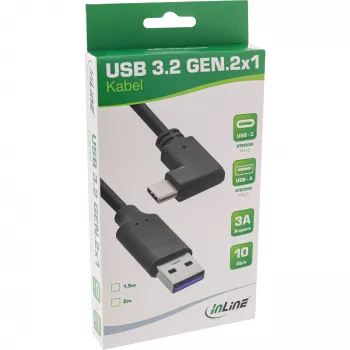 InLine USB 3.2 laidas, USB-C kampinis kištukas į USB-A kištuką, juodas, 2 m