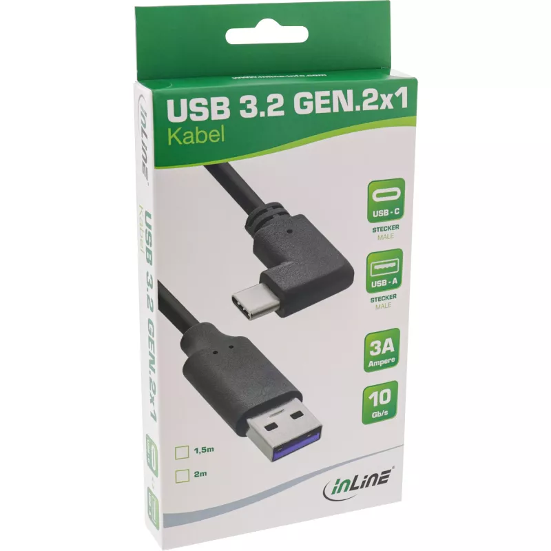 InLine USB 3.2 laidas, USB-C kampinis kištukas į USB-A kištuką, juodas, 2 m