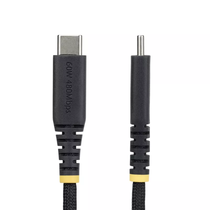 StarTech.com USB-C įkrovimo laidas 15 cm (6 col.), 60W (3A) PD, dviejų sluoksnių pintas nailonas/TPE, tvirtas USB-C įkrovimo laidas, USB 2.0 nešiojamojo kompiuterio įkrovimo laidas