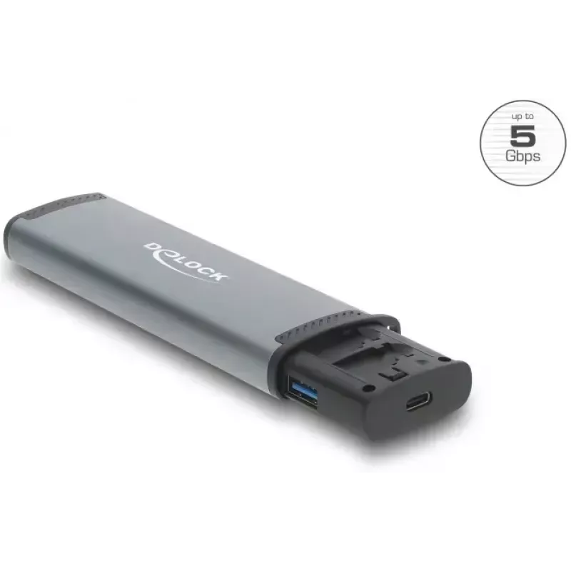 Kortelių skaitytuvas DELOCK USB 5 Gbps su SD ir MicroSD lizdais, USB 3.2 Gen 1 Type-A/Type-C, kabeliai ir adapteriai, juodas/pilkas