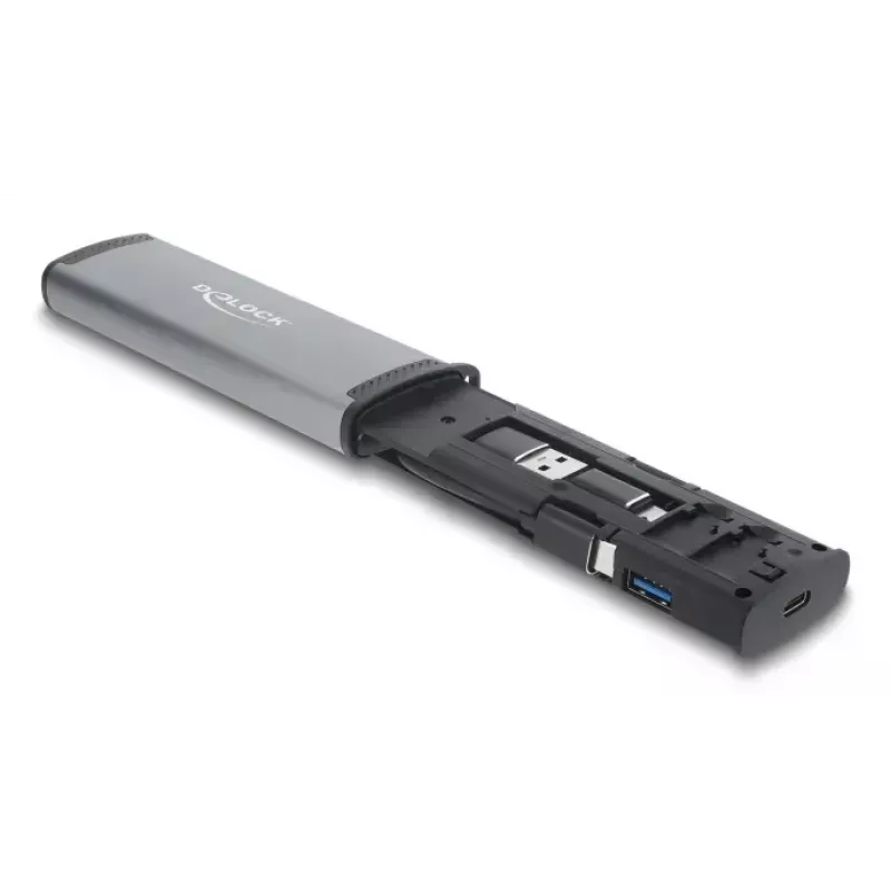 Kortelių skaitytuvas DELOCK USB 5 Gbps su SD ir MicroSD lizdais, USB 3.2 Gen 1 Type-A/Type-C, kabeliai ir adapteriai, juodas/pilkas