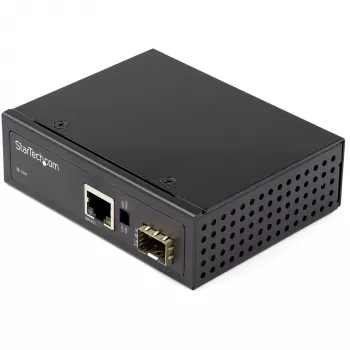 Pramoninis šviesolaidžio į Ethernet keitiklis StarTech.com - 10/100/1000 Mbps SFP į RJ45/Cat6 - viengubas/daugiagubas šviesolaidis į varinį gigabitinį tinklą - 12-56V DC - IP30 - nuo -40 iki +75°C