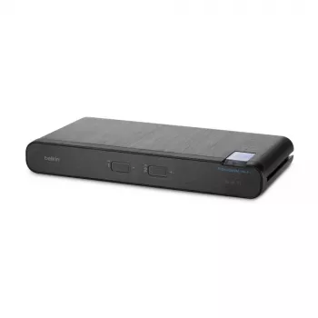 Belkin Universal 2nd Gen 2 prievadų saugus KVM jungiklis, HDMI/DisplayPort, 4K@60Hz, USB klaviatūra/pelė, juodas, montuojamas į stovą