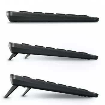 Klaviatūra Cherry Stream Ultimate – Pilno dydžio AZERTY, USB + RF belaidis + Bluetooth, žirkliniai jungikliai, LED foninis apšvietimas, juoda