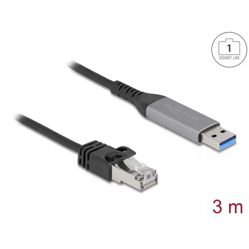 Tinklo kabelis DELOCK USB Type-A į RJ45 Gigabit Ethernet Cat6, 3 m, antracito/juodos spalvos