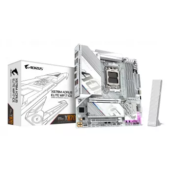 GIGABYTE Motininė plokštė X870M AORUS ELITE WIFI7 ICE — Micro ATX, AMD X870, lizdas AM5, DDR5 iki 8200 Hz (O.C), 14+2+2 VRM, PCIe 5.0, Wi‑Fi 7, 2.5 GbE, USB4