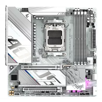 GIGABYTE Motininė plokštė X870M AORUS ELITE WIFI7 ICE — Micro ATX, AMD X870, lizdas AM5, DDR5 iki 8200 Hz (O.C), 14+2+2 VRM, PCIe 5.0, Wi‑Fi 7, 2.5 GbE, USB4