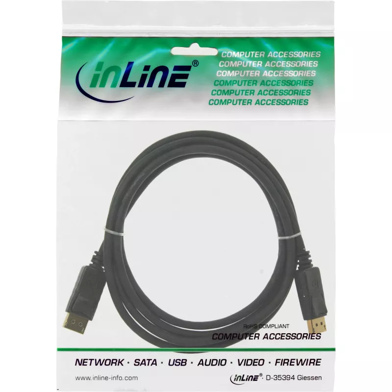 DisplayPort kabelis InLine 15355, 0,5 m, DisplayPort–DisplayPort, juodas, 6 mm
