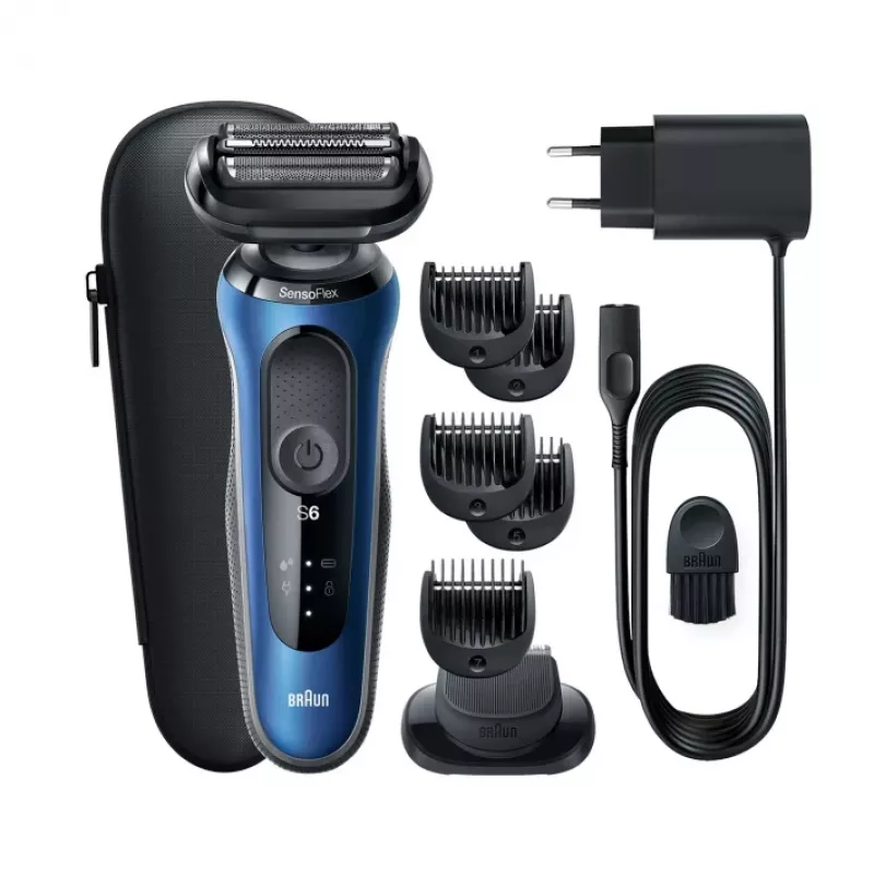 Braun Series 6 61-B1500s folijos skustuvas su barzdos apipjaustytuvu mėlynas