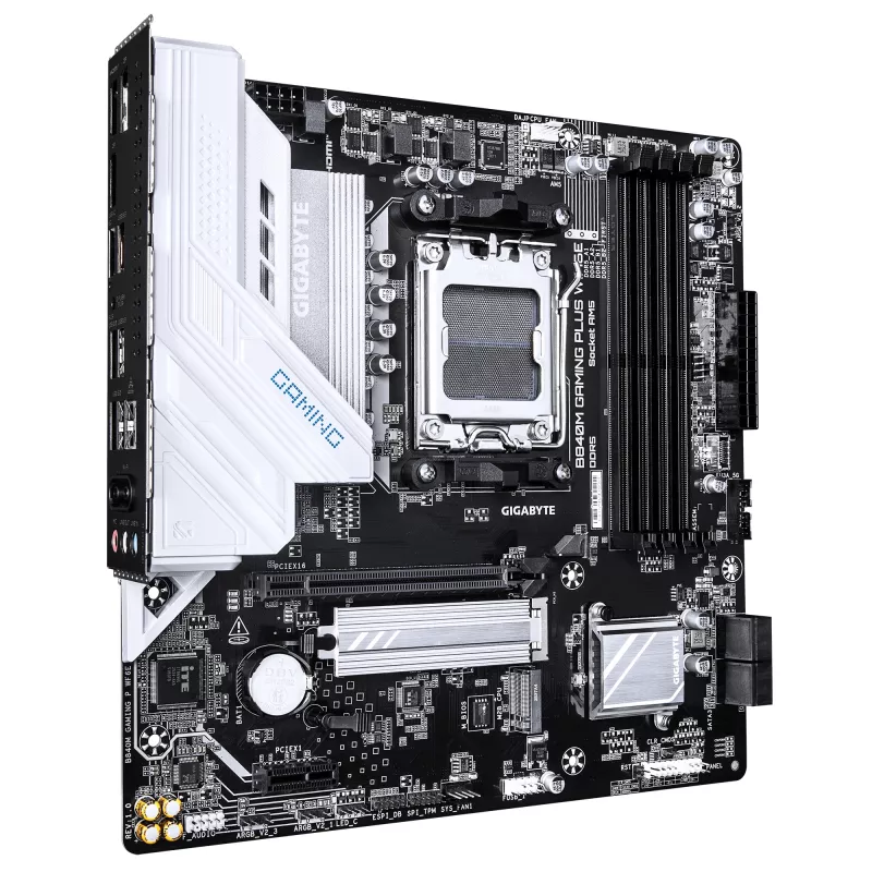 GIGABYTE B840M GAMING PLUS WIFI6E pagrindinė plokštė – AMD Ryzen 9000, 8+2+2 fazių VRM, DDR5 iki 8200MHz, 2xPCIe 4.0 M.2, Wi-Fi 6E, 1GbE LAN