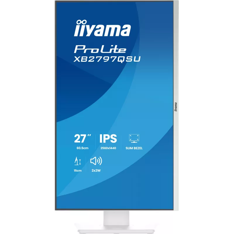 27 colių IIYAMA ProLite XB2797QSU-W1 IPS Quad HD (2560x1440) LED monitorius, 178° žiūrėjimo kampai, USB 3.2 šakotuvas, garsiakalbiai, VESA, aukščio reguliavimas, baltas