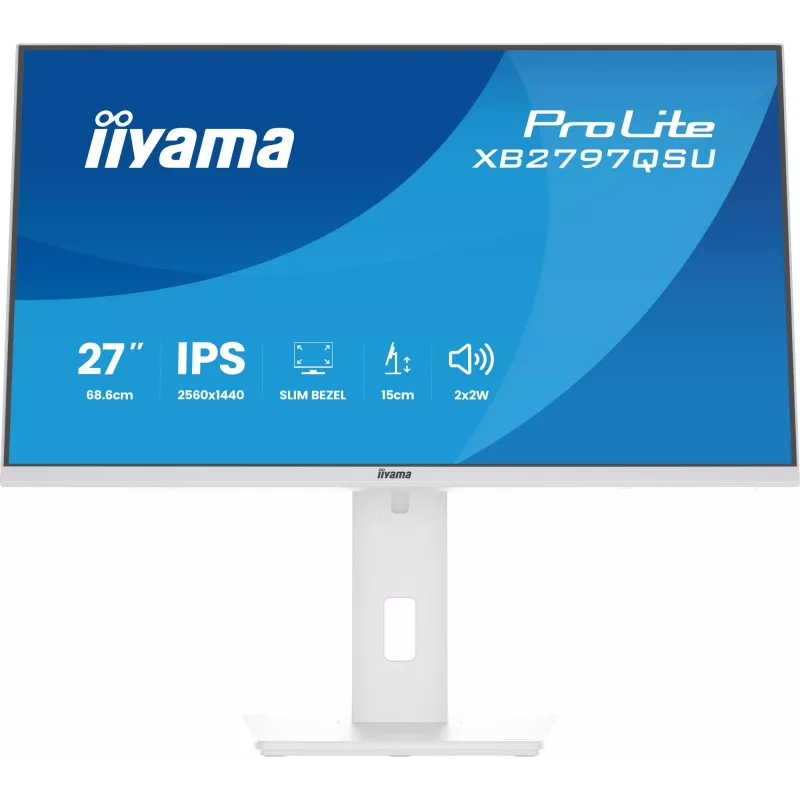 27 colių IIYAMA ProLite XB2797QSU-W1 IPS Quad HD (2560x1440) LED monitorius, 178° žiūrėjimo kampai, USB 3.2 šakotuvas, garsiakalbiai, VESA, aukščio reguliavimas, baltas