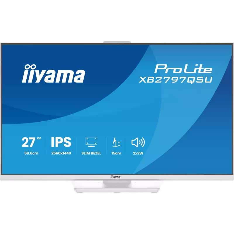 27 colių IIYAMA ProLite XB2797QSU-W1 IPS Quad HD (2560x1440) LED monitorius, 178° žiūrėjimo kampai, USB 3.2 šakotuvas, garsiakalbiai, VESA, aukščio reguliavimas, baltas