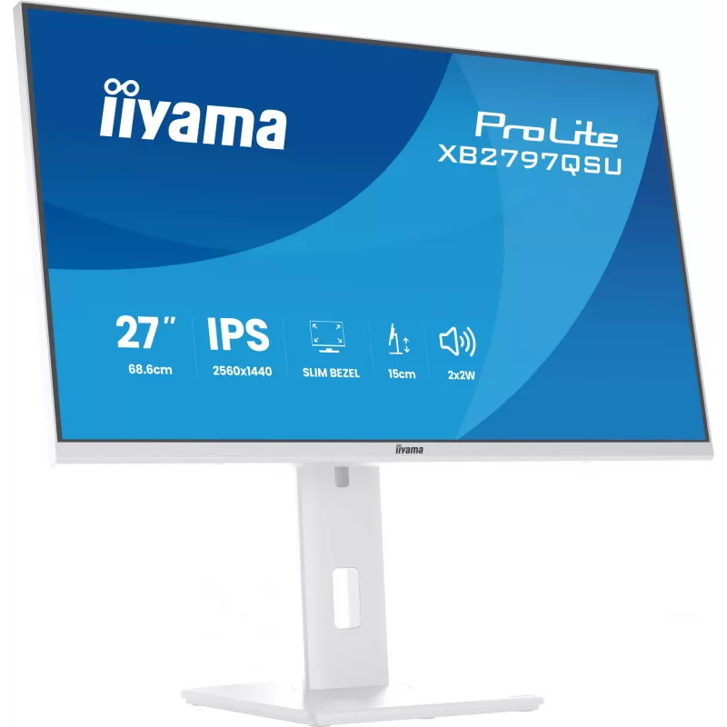 27 colių IIYAMA ProLite XB2797QSU-W1 IPS Quad HD (2560x1440) LED monitorius, 178° žiūrėjimo kampai, USB 3.2 šakotuvas, garsiakalbiai, VESA, aukščio reguliavimas, baltas