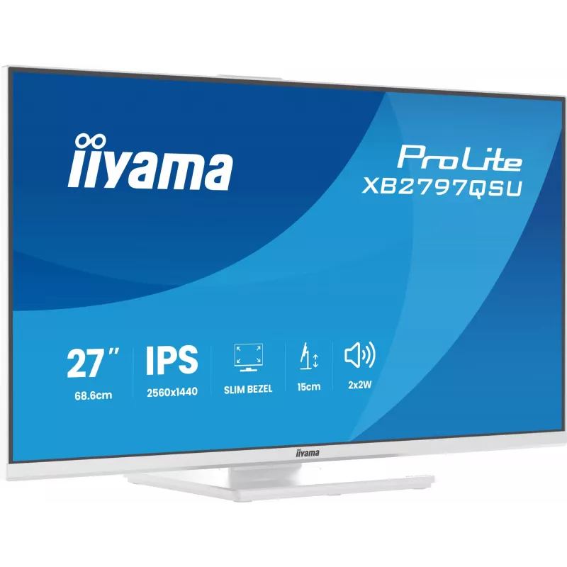 27 colių IIYAMA ProLite XB2797QSU-W1 IPS Quad HD (2560x1440) LED monitorius, 178° žiūrėjimo kampai, USB 3.2 šakotuvas, garsiakalbiai, VESA, aukščio reguliavimas, baltas