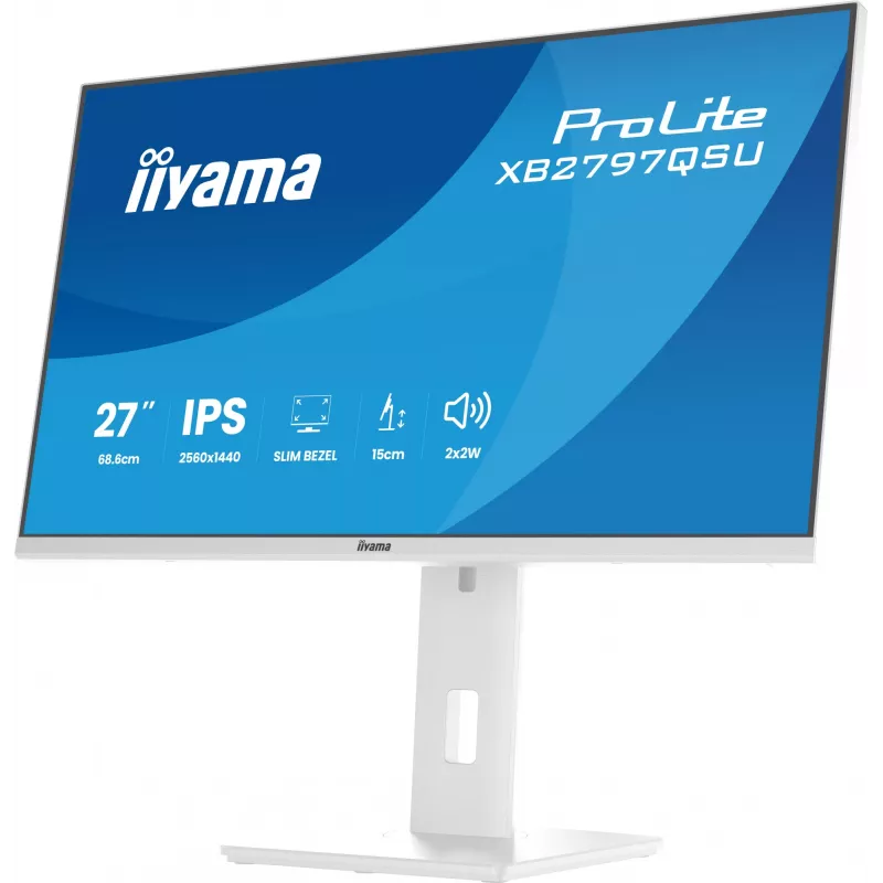 27 colių IIYAMA ProLite XB2797QSU-W1 IPS Quad HD (2560x1440) LED monitorius, 178° žiūrėjimo kampai, USB 3.2 šakotuvas, garsiakalbiai, VESA, aukščio reguliavimas, baltas