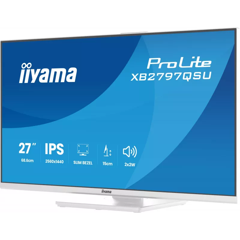 27 colių IIYAMA ProLite XB2797QSU-W1 IPS Quad HD (2560x1440) LED monitorius, 178° žiūrėjimo kampai, USB 3.2 šakotuvas, garsiakalbiai, VESA, aukščio reguliavimas, baltas
