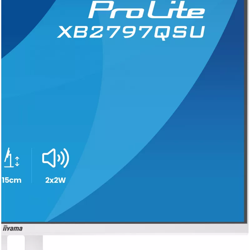 27 colių IIYAMA ProLite XB2797QSU-W1 IPS Quad HD (2560x1440) LED monitorius, 178° žiūrėjimo kampai, USB 3.2 šakotuvas, garsiakalbiai, VESA, aukščio reguliavimas, baltas