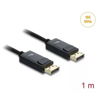 DELOCK Coaxial DisplayPort laidas 16K 60 Hz 80 Gbps pintas apvalkalas 1 m, DisplayPort į DisplayPort, juodas