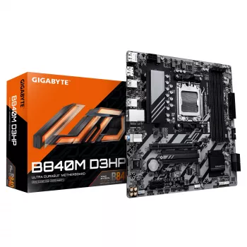 GIGABYTE B840M D3HP pagrindinė plokštė – AMD Ryzen 9000, 8+2+2 fazių VRM, DDR5 iki 8200MHz, 2xPCIe 4.0 M.2, 1GbE LAN