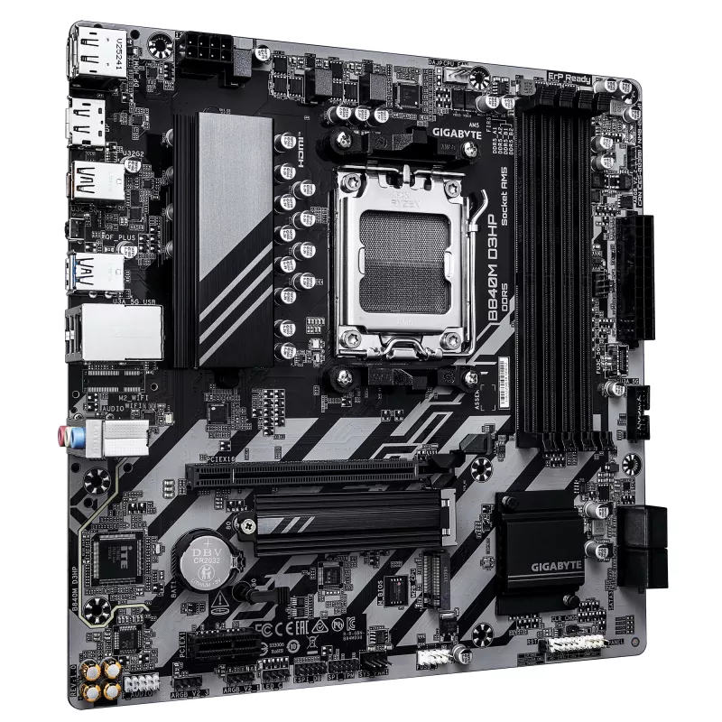GIGABYTE B840M D3HP pagrindinė plokštė – AMD Ryzen 9000, 8+2+2 fazių VRM, DDR5 iki 8200MHz, 2xPCIe 4.0 M.2, 1GbE LAN