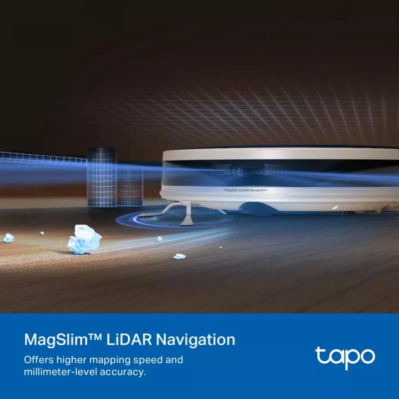 TP-Link Tapo RV20 Max baltas – išmanusis robotas dulkių siurblys su šluostymu ir LiDAR navigacija