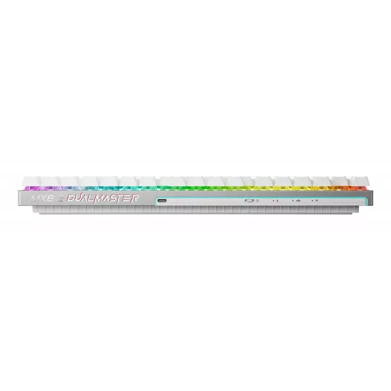Belaidė žaidimų klaviatūra Cherry MX 8.2 Pro TMR — Tenkeyless 88 klavišų, USB + RF + Bluetooth, magnetiniai-mechaniniai jungikliai, RGB, sidabrinė/balta