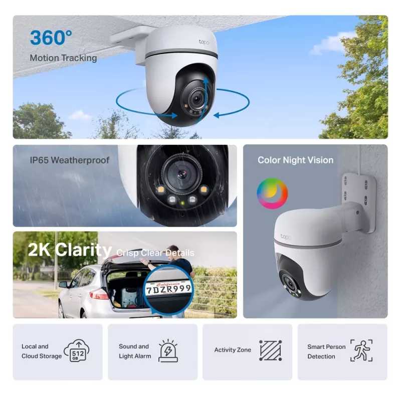 TP-Link Tapo TC41 V2 sferinė IP vaizdo kamera, vidaus ir lauko, 2304 × 1296 pikselių, lubų/sienos/stulpo tvirtinimui