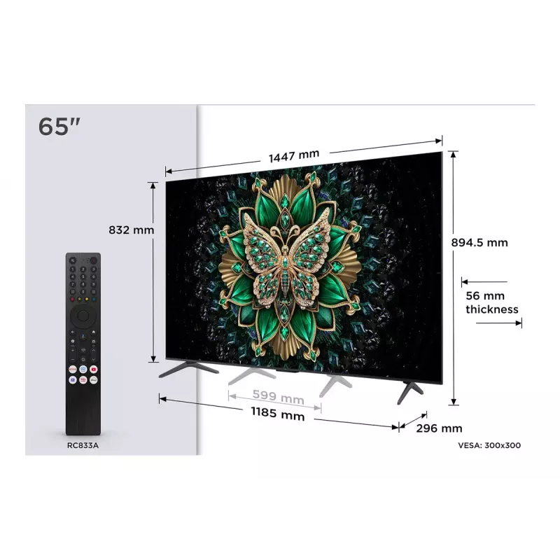 TCL 65C6K 165,1 cm (65 col.) 4K Ultra HD Smart TV su Mini LED technologija, Metalinė
