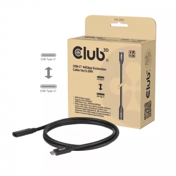 USB-C 40Gbps prailginimo laidas 1 m — club 3d, USB-C į USB-C, juodas