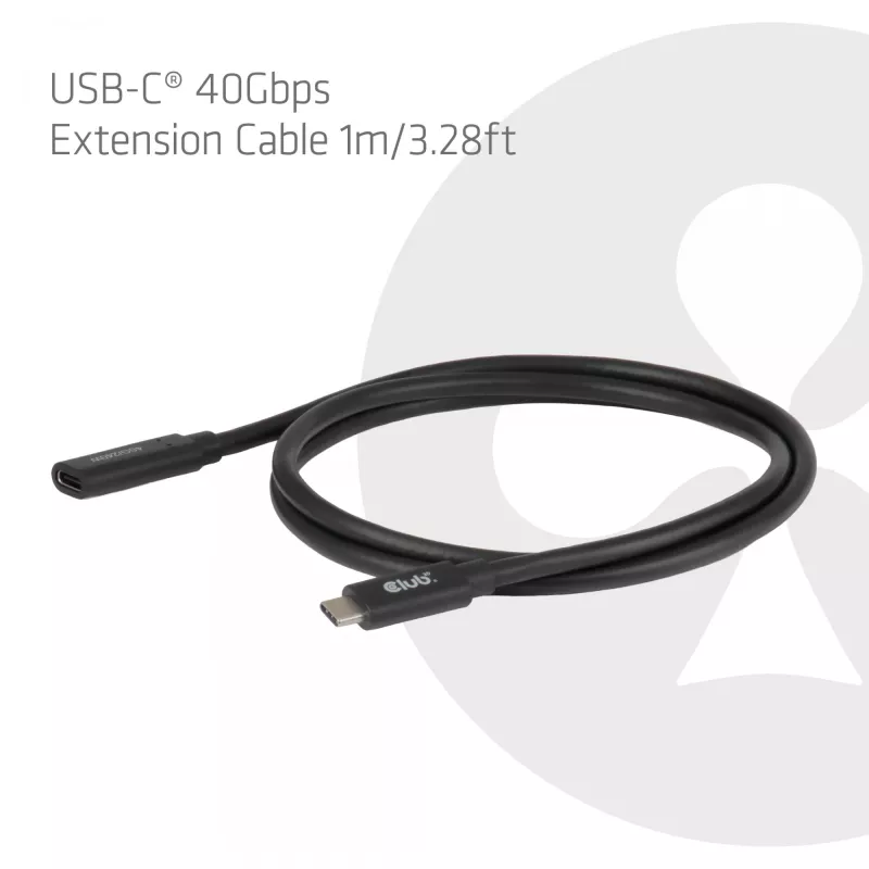USB-C 40Gbps prailginimo laidas 1 m — club 3d, USB-C į USB-C, juodas