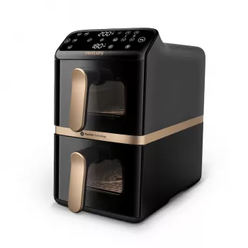 Philips 4000 serijos dvigubo vertikalaus krepšelio oro gruzdintuvė 10L Dviguba atskira 2750 W Juoda