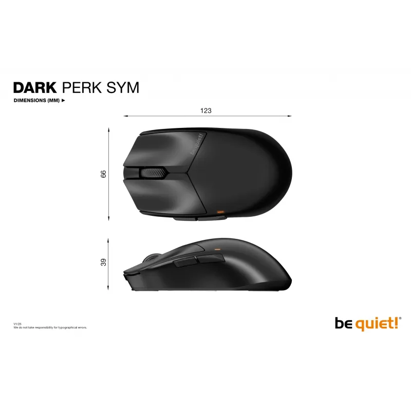 be quiet! Dark Perk | Sym pelė dešinei rankai, RF belaidė + USB Type-C, optinė, 32000 DPI