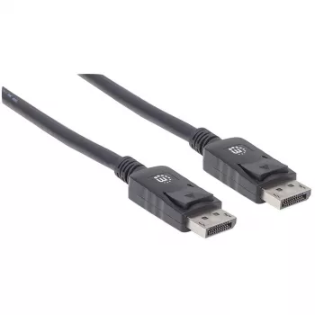 Manhattan DisplayPort 1.2 laidas, 4K@60Hz, 1 m, kištukas-kištukas, su fiksatoriais, pilnai ekranuotas, juodas, viso gyvenimo garantija