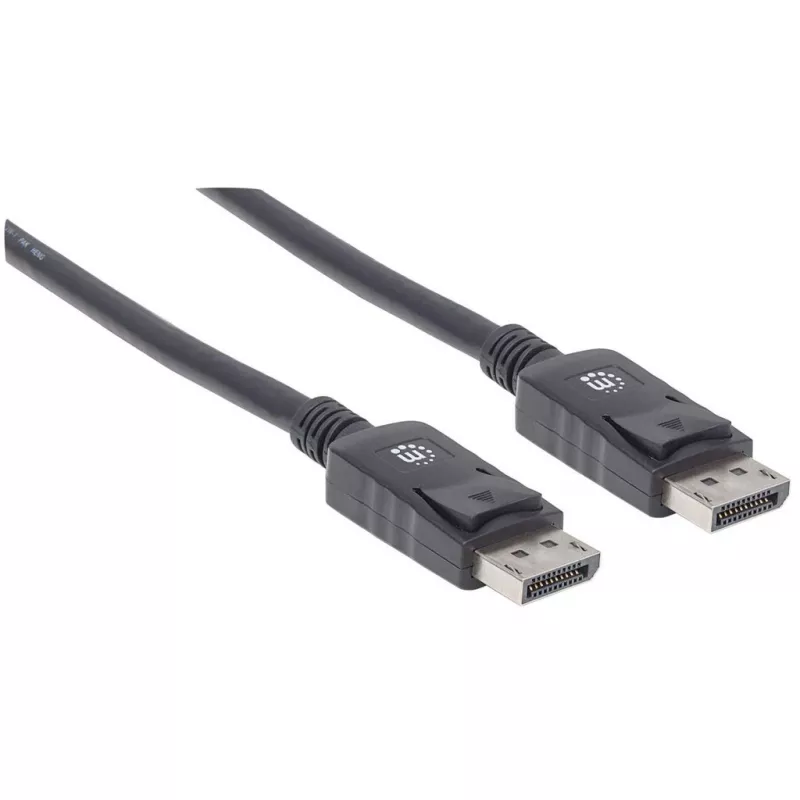 Manhattan DisplayPort 1.2 laidas, 4K@60Hz, 1 m, kištukas-kištukas, su fiksatoriais, pilnai ekranuotas, juodas, viso gyvenimo garantija