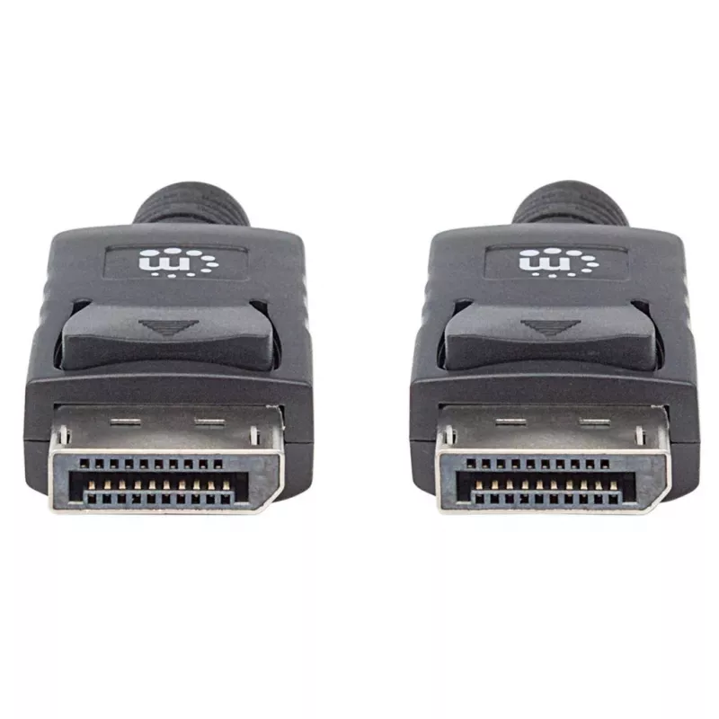 Manhattan DisplayPort 1.2 laidas, 4K@60Hz, 1 m, kištukas-kištukas, su fiksatoriais, pilnai ekranuotas, juodas, viso gyvenimo garantija