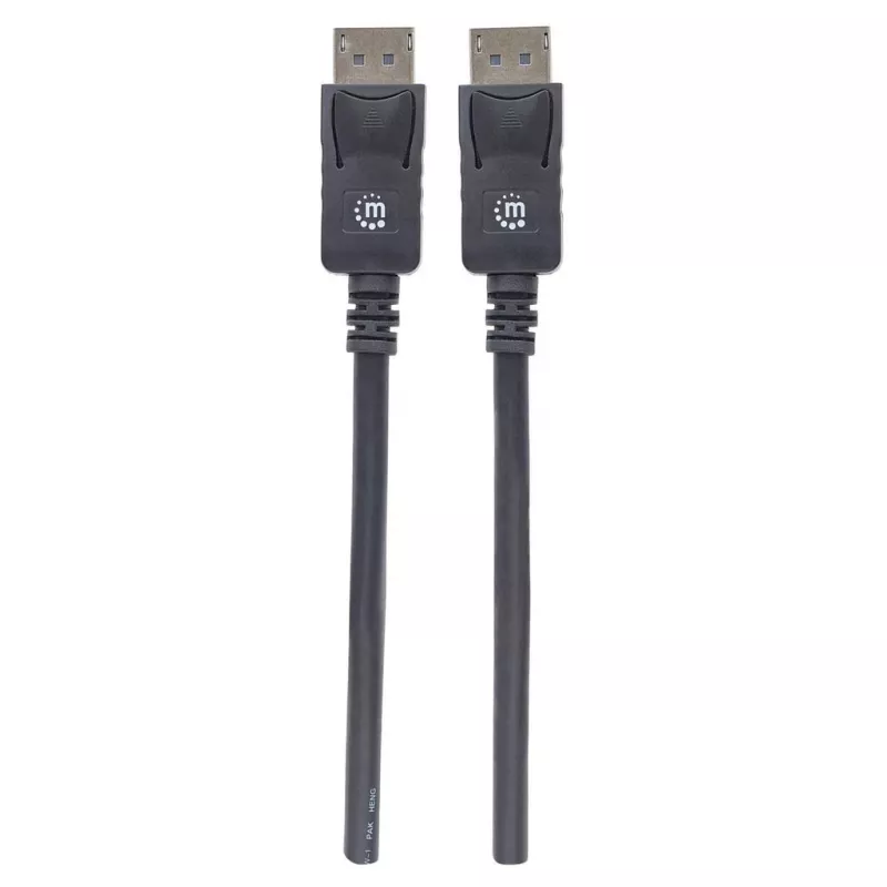 Manhattan DisplayPort 1.2 laidas, 4K@60Hz, 1 m, kištukas-kištukas, su fiksatoriais, pilnai ekranuotas, juodas, viso gyvenimo garantija