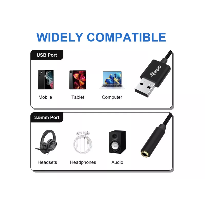 Equip 147945 garso adapteris 0,15 m 3,5 mm USB-A juodas