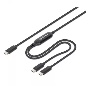 Manhattan Dual USB-C į USB-C įkrovimo laidas, 100W, 2m, vyriškas į du vyriškus, išmanusis galios daliklis, įkrauna du įrenginius iš vieno USB-C PD prievado