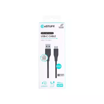 eSTUFF ES605180 USB-C į USB-A laidas 1 m, juodas