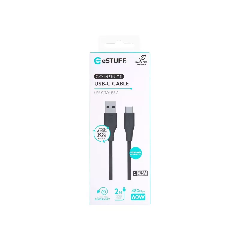 eSTUFF ES605280 USB-C į USB-A laidas 2 m, juodas
