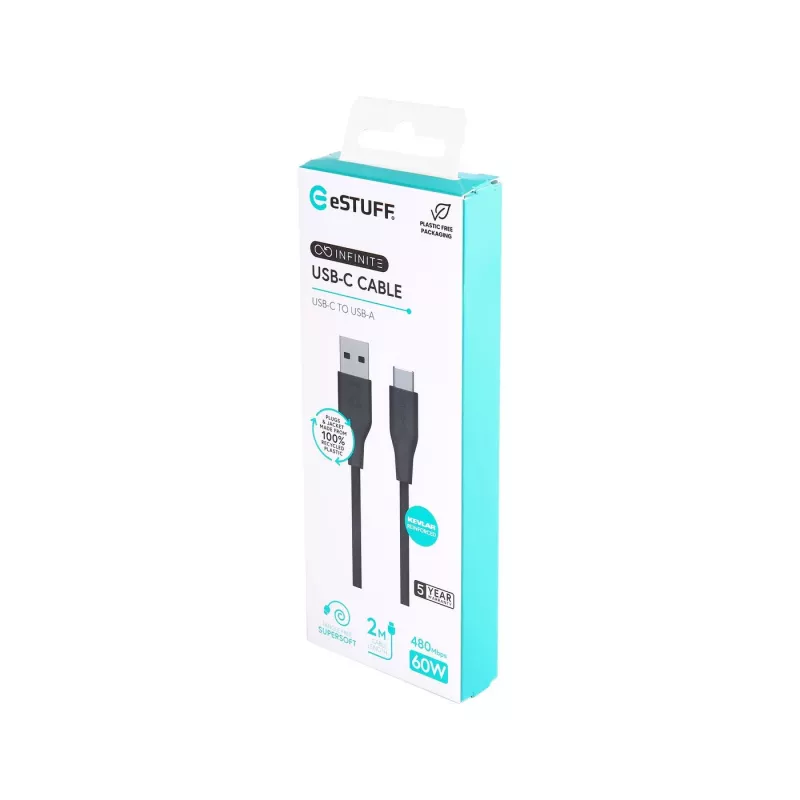 eSTUFF ES605280 USB-C į USB-A laidas 2 m, juodas