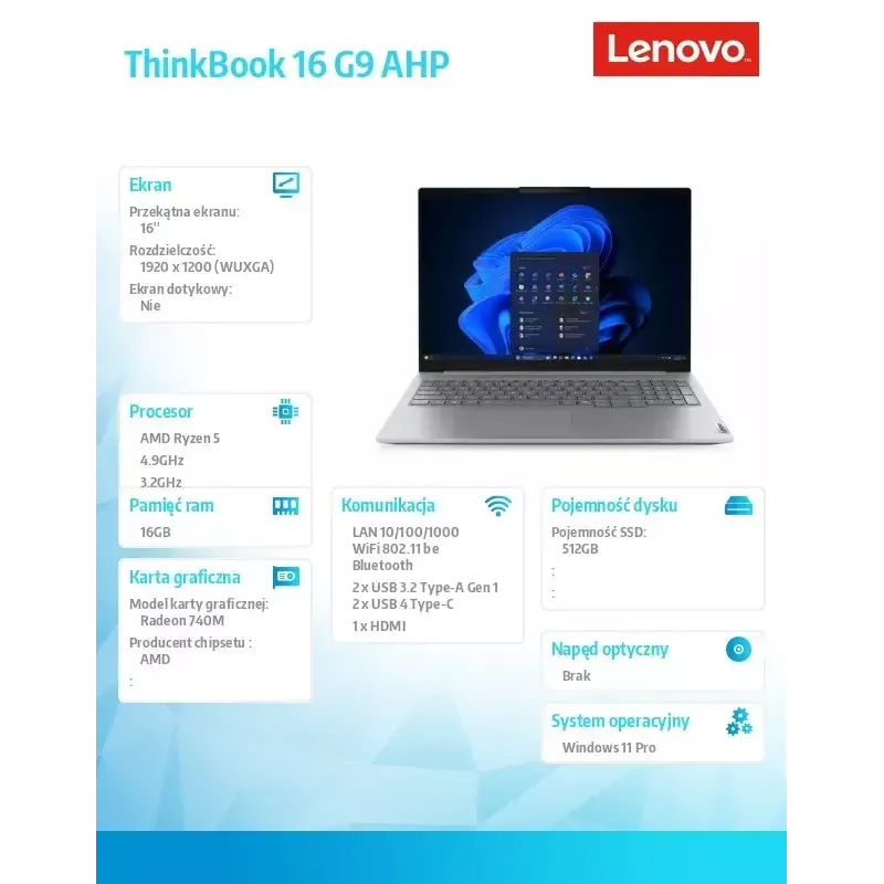 Nešiojamas kompiuteris Lenovo ThinkBook 16 G9 21UT0077PB Windows 11 Pro, 16.0 colių WQXGA, 16 GB RAM, 512 GB SSD, Arctic Grey