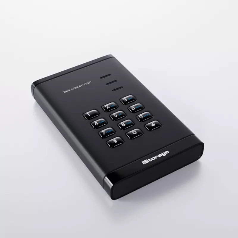 iStorage diskAshur PRO³ HDD 2TB | Saugus nešiojamas kietasis diskas | Atitinka FIPS 140-3 3 lygį | AES-XTS 256 bitų aparatinė šifracija | Apsauga PIN kodu | Nuo OS ir platformos nepriklausomas | Atitinka GDPR, TAA | Apsauga nuo bruteforce atakos | Atsparu